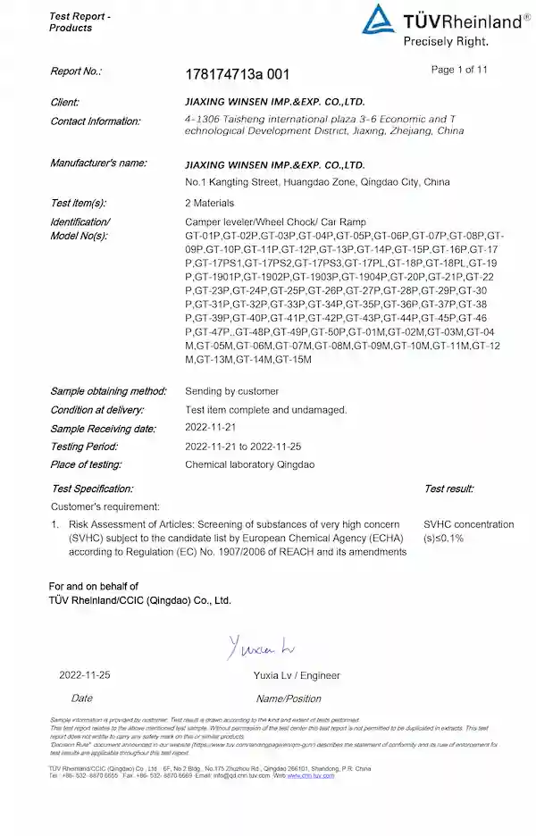 TUV Reach Certification